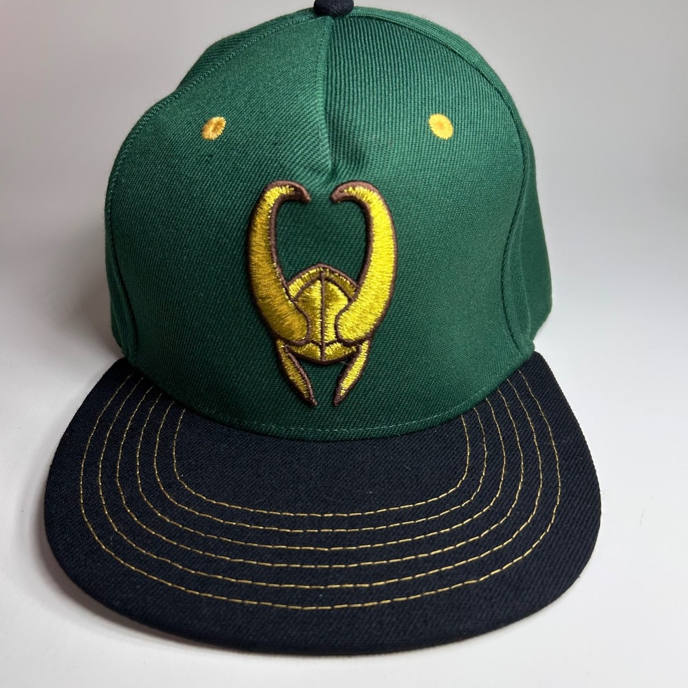Loki Marvel Snapback Hat God of Mischief Horned Helmet Cap Green Gold Men Disney